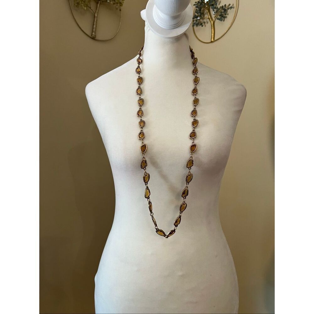 NWT! Chico's Smokey Simulated Topaz Bezel Set Antique Gold Tone Metal Necklace